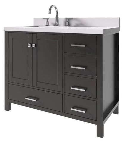 Image of Ariel Cambridge Espresso Transitional 43" Left Offset Rectangle Sink Vanity w/ White Quartz Countertop | A043SLWQRVOESP