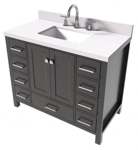 Image of Ariel Cambridge Espresso Transitional 43" Rectangle Sink Vanity w/ White Quartz Countertop | A043SWQRVOESP A043SWQRVOESP