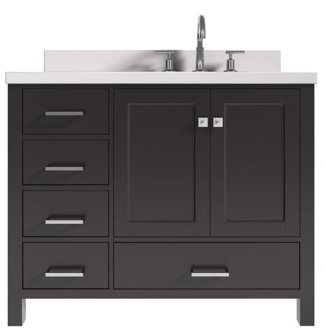 Image of Ariel Cambridge Espresso Transitional 43" Right Offset Oval Sink Vanity w/ White Quartz Countertop | A043SRWQOVOESP A043SRWQOVOESP