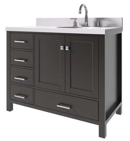 Image of Ariel Cambridge Espresso Transitional 43" Right Offset Oval Sink Vanity w/ White Quartz Countertop | A043SRWQOVOESP A043SRWQOVOESP