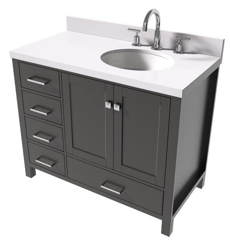 Image of Ariel Cambridge Espresso Transitional 43" Right Offset Oval Sink Vanity w/ White Quartz Countertop | A043SRWQOVOESP A043SRWQOVOESP
