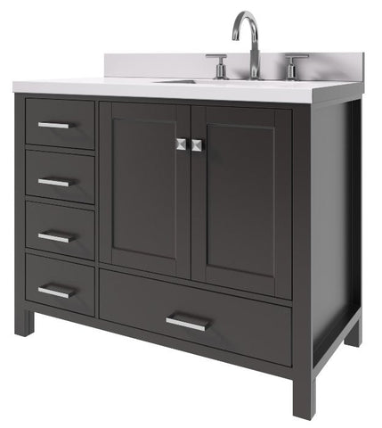 Image of Ariel Cambridge Espresso Transitional 43" Right Offset Rectangle Sink Vanity w/ White Quartz Countertop | A043SRWQRVOESP A043SRWQRVOESP