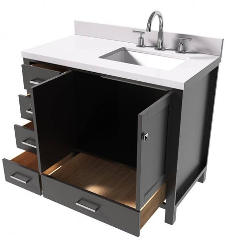 Image of Ariel Cambridge Espresso Transitional 43" Right Offset Rectangle Sink Vanity w/ White Quartz Countertop | A043SRWQRVOESP A043SRWQRVOESP