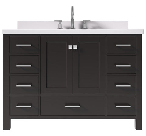 Image of Ariel Cambridge Espresso Transitional 49" Oval Sink Vanity w/ White Quartz Countertop | A049SWQOVOESP A049SWQOVOESP