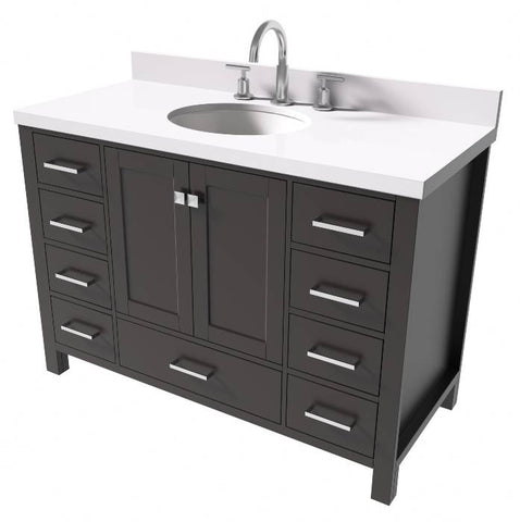 Image of Ariel Cambridge Espresso Transitional 49" Oval Sink Vanity w/ White Quartz Countertop | A049SWQOVOESP A049SWQOVOESP