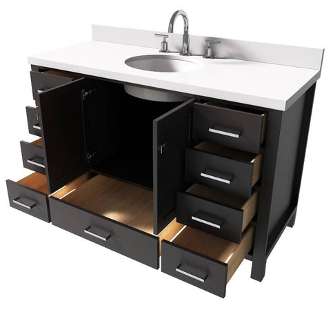 Image of Ariel Cambridge Espresso Transitional 55" Oval Sink Vanity w/ White Quartz Countertop | A055SWQOVOESP A055SWQOVOESP