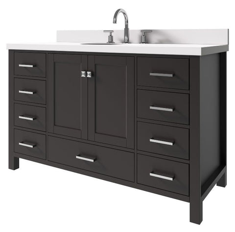 Image of Ariel Cambridge Espresso Transitional 55" Oval Sink Vanity w/ White Quartz Countertop | A055SWQOVOESP A055SWQOVOESP