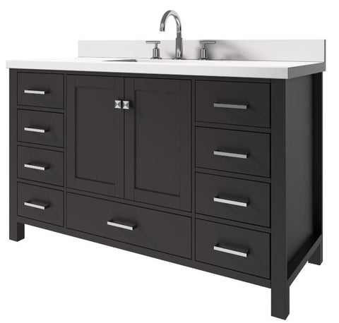 Image of Ariel Cambridge Espresso Transitional 55" Rectangle Sink Vanity w/ White Quartz Countertop | A055SWQRVOESP A055SWQRVOESP