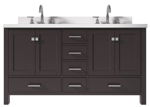 Image of Ariel Cambridge Espresso Transitional 61" Double Oval Sink Vanity w/ White Quartz Countertop | A061DWQOVOESP A061DWQOVOESP
