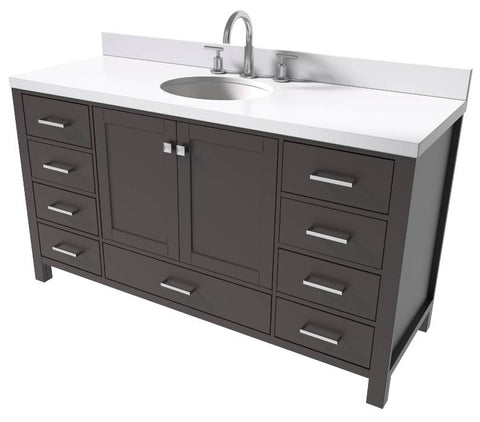 Image of Ariel Cambridge Espresso Transitional 61" Oval Sink Vanity w/ White Quartz Countertop | A061SWQOVOESP A061SWQOVOESP