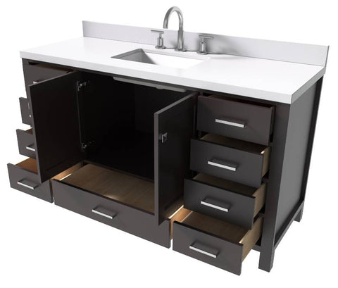 Image of Ariel Cambridge Espresso Transitional 61" Rectangle Sink Vanity w/ White Quartz Countertop | A061SWQRVOESP