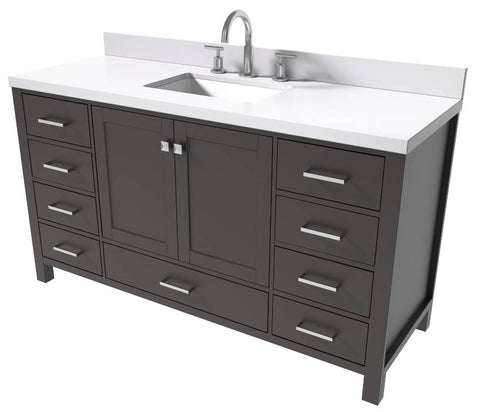 Image of Ariel Cambridge Espresso Transitional 61" Rectangle Sink Vanity w/ White Quartz Countertop | A061SWQRVOESP