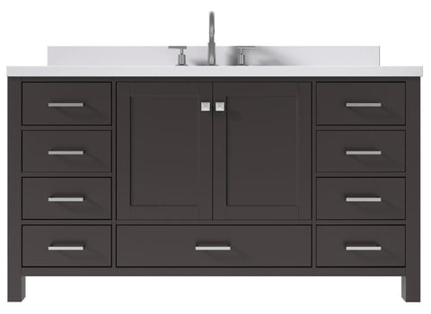 Image of Ariel Cambridge Espresso Transitional 61" Rectangle Sink Vanity w/ White Quartz Countertop | A061SWQRVOESP