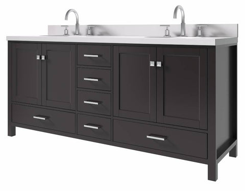Image of Ariel Cambridge Espresso Transitional 73" Double Oval Sink Vanity w/ White Quartz Countertop | A073DWQOVOESP A073DWQOVOESP