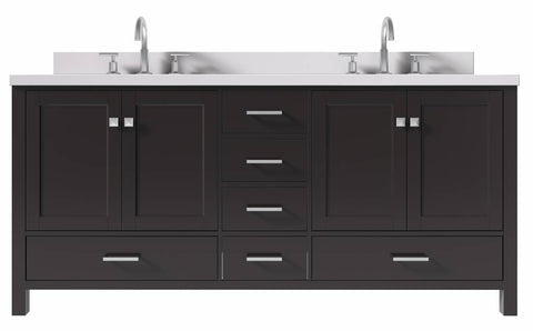 Image of Ariel Cambridge Espresso Transitional 73" Double Oval Sink Vanity w/ White Quartz Countertop | A073DWQOVOESP A073DWQOVOESP