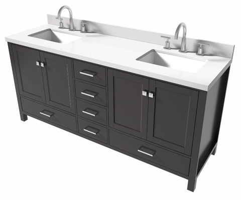 Image of Ariel Cambridge Espresso Transitional 73" Double Rectangle Sink Vanity w/ White Quartz Countertop | A073DWQRVOESP A073DWQRVOESP
