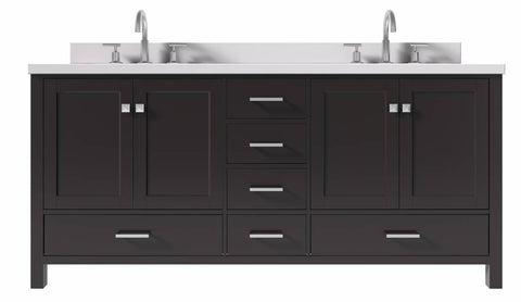 Image of Ariel Cambridge Espresso Transitional 73" Double Rectangle Sink Vanity w/ White Quartz Countertop | A073DWQRVOESP A073DWQRVOESP