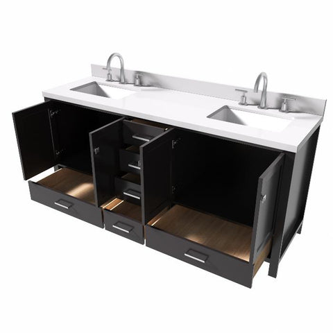 Image of Ariel Cambridge Espresso Transitional 73" Double Rectangle Sink Vanity w/ White Quartz Countertop | A073DWQRVOESP A073DWQRVOESP