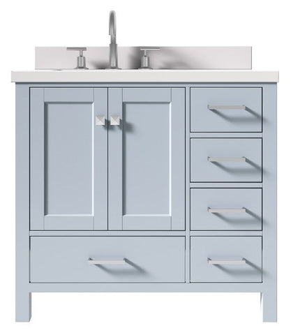 Image of Ariel Cambridge Grey Transitional 37" Left Offset Rectangle Sink Vanity w/ White Quartz Countertop | A037SLWQRVOGRY A037SLWQRVOGRY