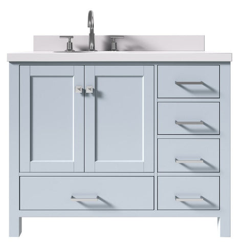 Image of Ariel Cambridge Grey Transitional 43" Left Offset Oval Sink Vanity w/ White Quartz Countertop | A043SLWQOVOGRY A043SLWQOVOGRY