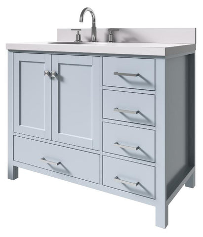 Image of Ariel Cambridge Grey Transitional 43" Left Offset Oval Sink Vanity w/ White Quartz Countertop | A043SLWQOVOGRY A043SLWQOVOGRY