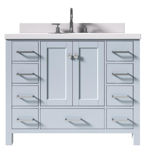 Image of Ariel Cambridge Grey Transitional 43" Oval Sink Vanity w/ White Quartz Countertop | A043SWQOVOGRY A043SWQOVOGRY