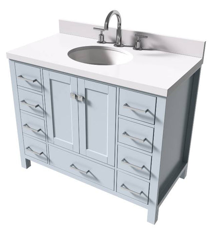 Image of Ariel Cambridge Grey Transitional 43" Oval Sink Vanity w/ White Quartz Countertop | A043SWQOVOGRY A043SWQOVOGRY