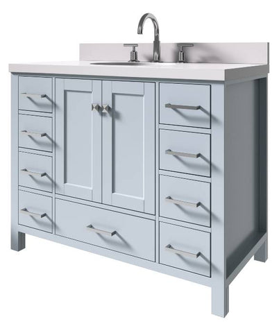 Image of Ariel Cambridge Grey Transitional 43" Oval Sink Vanity w/ White Quartz Countertop | A043SWQOVOGRY A043SWQOVOGRY