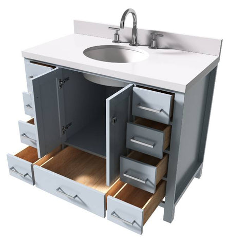 Image of Ariel Cambridge Grey Transitional 43" Oval Sink Vanity w/ White Quartz Countertop | A043SWQOVOGRY A043SWQOVOGRY