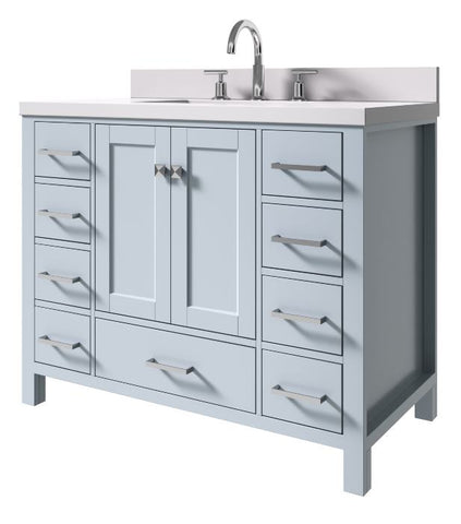 Image of Ariel Cambridge Grey Transitional 43" Rectangle Sink Vanity w/ White Quartz Countertop | A043SWQRVOGRY A043SWQRVOGRY