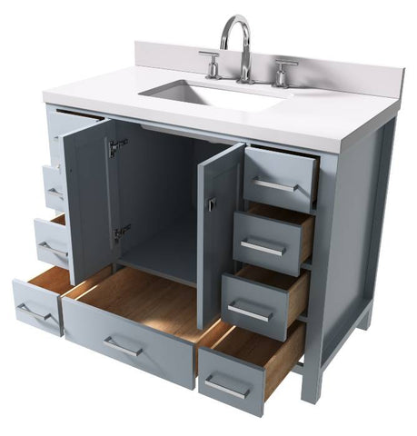 Image of Ariel Cambridge Grey Transitional 43" Rectangle Sink Vanity w/ White Quartz Countertop | A043SWQRVOGRY A043SWQRVOGRY