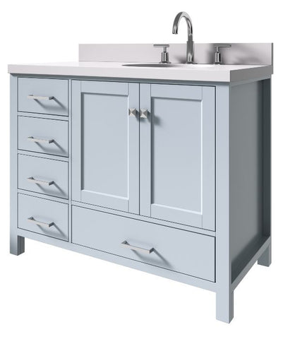 Image of Ariel Cambridge Grey Transitional 43" Right Offset Oval Sink Vanity w/ White Quartz Countertop | A043SRWQOVOGRY