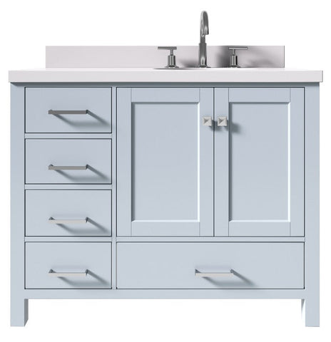 Image of Ariel Cambridge Grey Transitional 43" Right Offset Oval Sink Vanity w/ White Quartz Countertop | A043SRWQOVOGRY