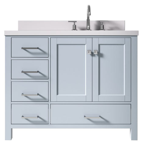 Image of Ariel Cambridge Grey Transitional 43" Right Offset Rectangle Sink Vanity w/ White Quartz Countertop | A043SRWQRVOGRY A043SRWQRVOGRY