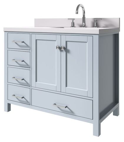 Image of Ariel Cambridge Grey Transitional 43" Right Offset Rectangle Sink Vanity w/ White Quartz Countertop | A043SRWQRVOGRY A043SRWQRVOGRY