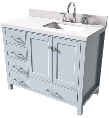 Image of Ariel Cambridge Grey Transitional 43" Right Offset Rectangle Sink Vanity w/ White Quartz Countertop | A043SRWQRVOGRY A043SRWQRVOGRY