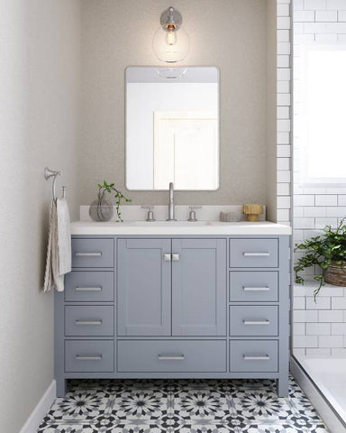 Image of Ariel Cambridge Grey Transitional 49" Oval Sink Vanity w/ White Quartz Countertop | A049SWQOVOGRY