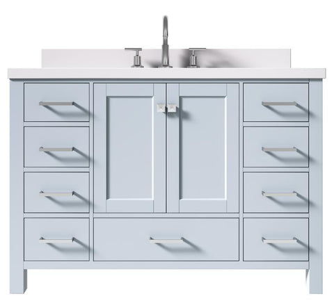 Image of Ariel Cambridge Grey Transitional 49" Oval Sink Vanity w/ White Quartz Countertop | A049SWQOVOGRY