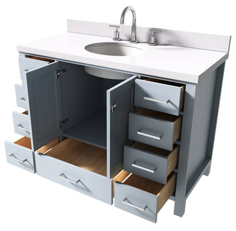 Image of Ariel Cambridge Grey Transitional 49" Oval Sink Vanity w/ White Quartz Countertop | A049SWQOVOGRY