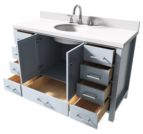 Image of Ariel Cambridge Grey Transitional 55" Oval Sink Vanity w/ White Quartz Countertop | A055SWQOVOGRY