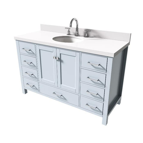 Image of Ariel Cambridge Grey Transitional 55" Oval Sink Vanity w/ White Quartz Countertop | A055SWQOVOGRY