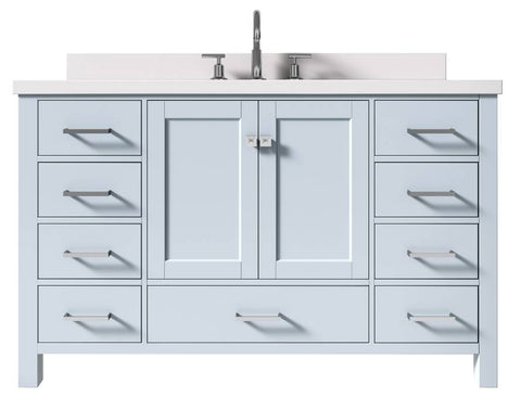 Image of Ariel Cambridge Grey Transitional 55" Oval Sink Vanity w/ White Quartz Countertop | A055SWQOVOGRY