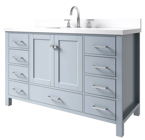 Image of Ariel Cambridge Grey Transitional 55" Rectangle Sink Vanity w/ White Quartz Countertop | A055SWQRVOGRY A055SWQRVOGRY