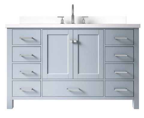 Image of Ariel Cambridge Grey Transitional 55" Rectangle Sink Vanity w/ White Quartz Countertop | A055SWQRVOGRY A055SWQRVOGRY