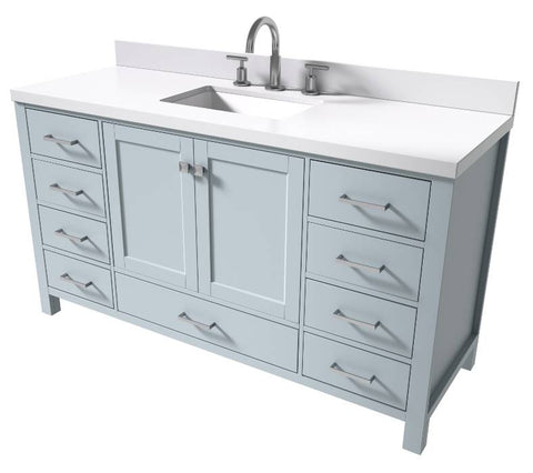 Image of Ariel Cambridge Grey Transitional 61" Rectangle Sink Vanity w/ White Quartz Countertop | A061SWQRVOGRY A061SWQRVOGRY
