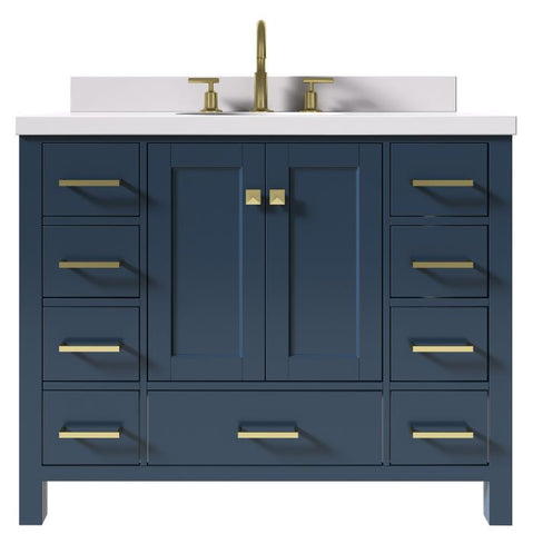 Image of Ariel Cambridge Midnight Blue Transitional 43" Oval Sink Vanity w/ White Quartz Countertop | A043SWQOVOMNB