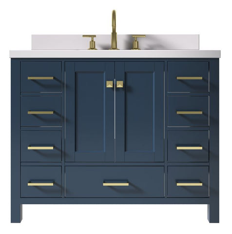 Image of Ariel Cambridge Midnight Blue Transitional 43" Rectangle Sink Vanity w/ White Quartz Countertop | A043SWQRVOMNB A043SWQRVOMNB