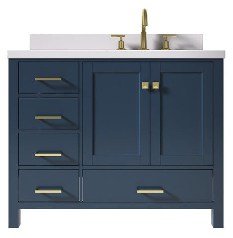 Image of Ariel Cambridge Midnight Blue Transitional 43" Right Offset Rectangle Sink Vanity w/ White Quartz Countertop | A043SRWQRVOMNB