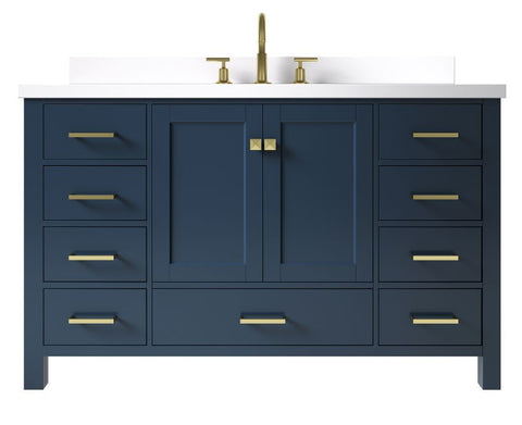 Image of Ariel Cambridge Midnight Blue Transitional 55" Rectangle Sink Vanity w/ White Quartz Countertop | A055SWQRVOMNB A055SWQRVOMNB