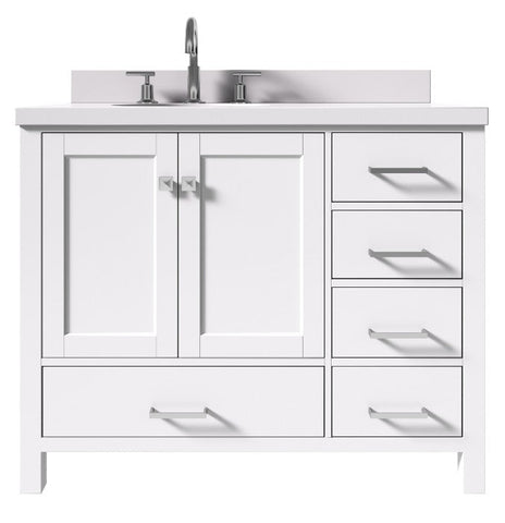 Image of Ariel Cambridge White Transitional 43" Left Offset Oval Sink Vanity w/ White Quartz Countertop | A043SLWQOVOWHT A043SLWQOVOWHT
